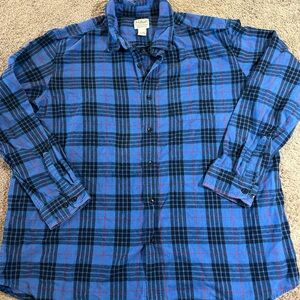L L Bean Men’s Traditional Fit Button Down Long Sleeve Blue Plaid Flannel Cotton